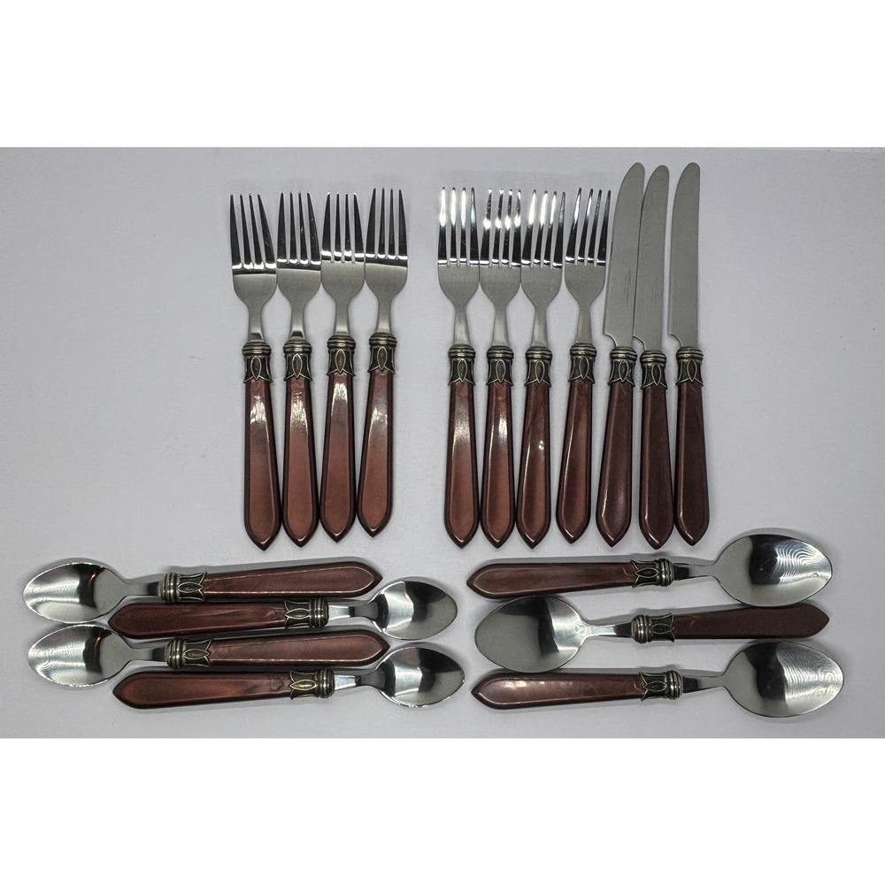 Hampton Silversmiths Flatware Stella Red Tulip Trim 18 Pieces 3 Settings Plus